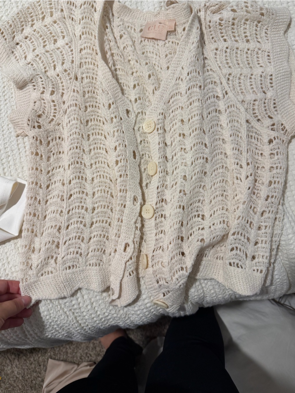 Gibson Cream Open-Knit Button Front Cardigan